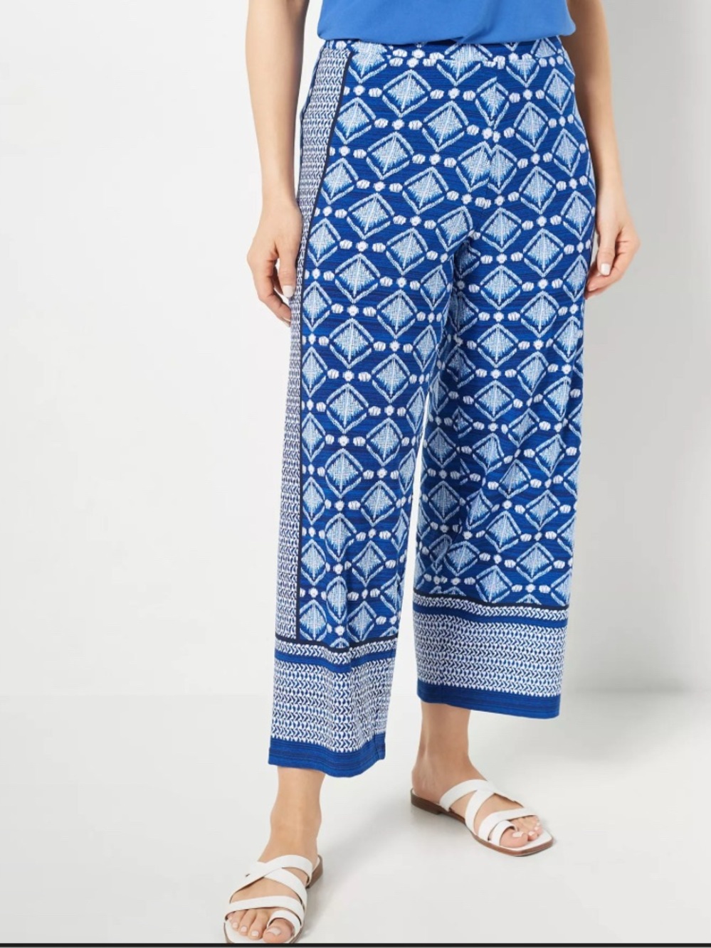 Susan Graver Liquid Knit Border Print Pull On Crop Pants Womens 2XP Blue Floral